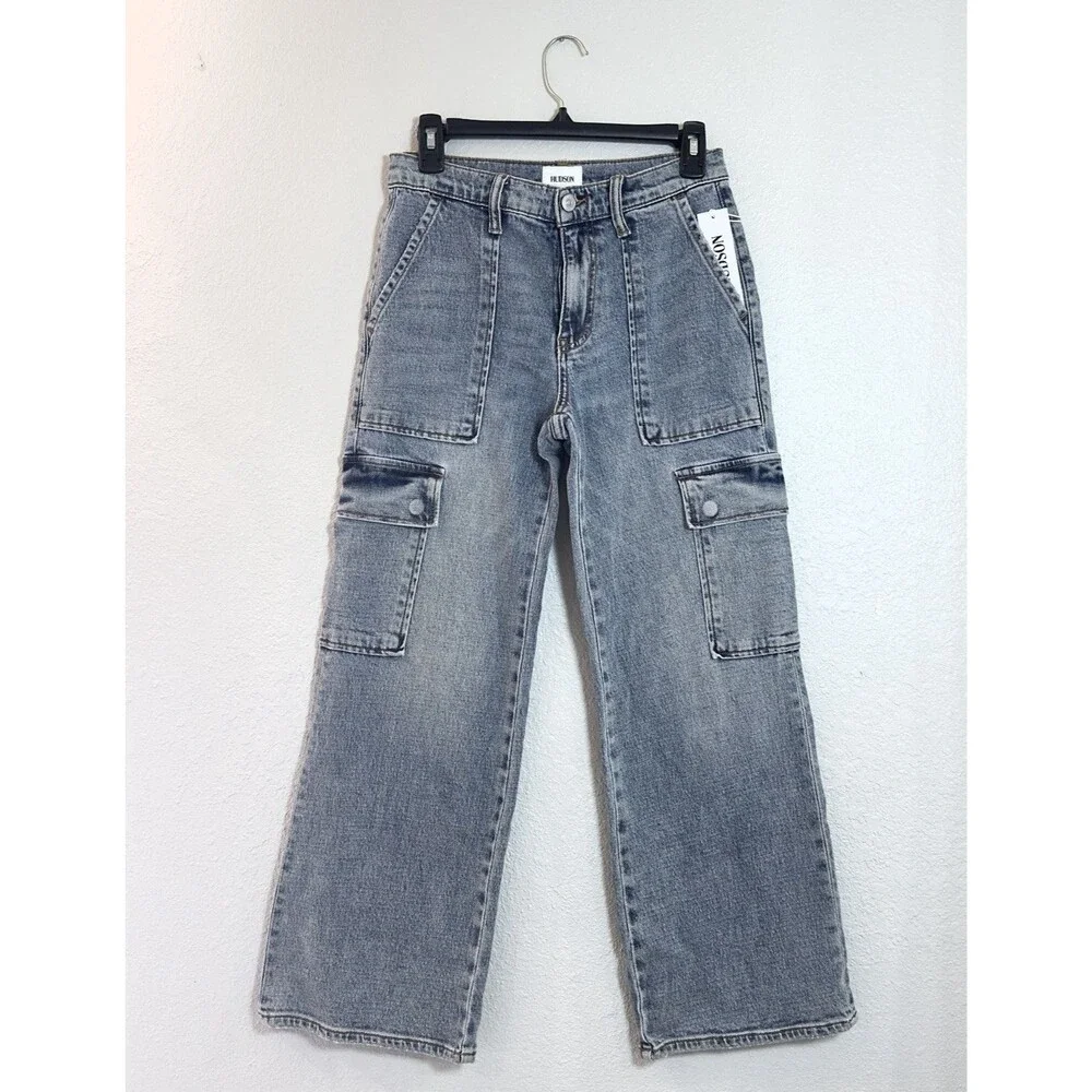 NWT Hudson Rosalie Avila High Waist Wide Leg Cargo Jeans Women 26 Light Wash